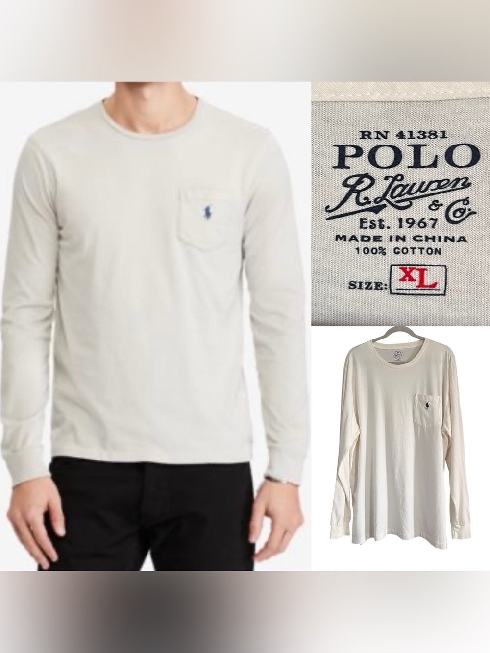Polo Ralph Lauren Men’s Long Sleeve Pocket Logo Long Sleeve Tee in White size XL